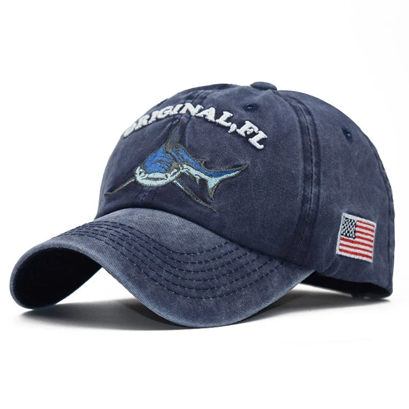 Fashion High Quality Wash Cotton America Flag Shark Men's Baseball Cap Women Snapback Hats For Men Bone Hip Hop Dad Hat Gorras