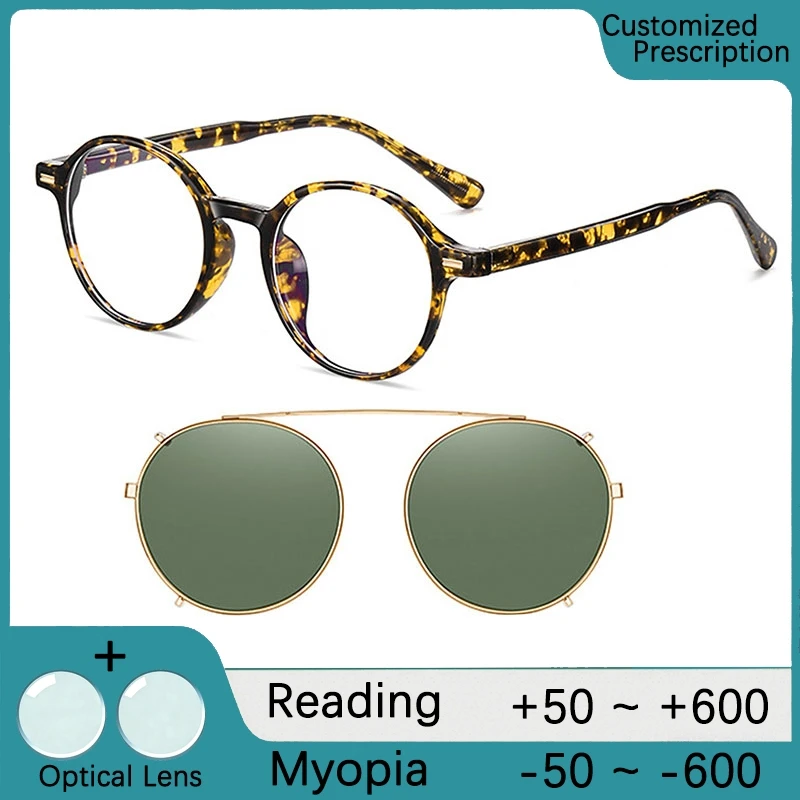 Retro Clips Myopia Sunglasses Clip Magnet Glasses Custom Optical Eyewear Round Polarized Sunglasses Night vision goggles