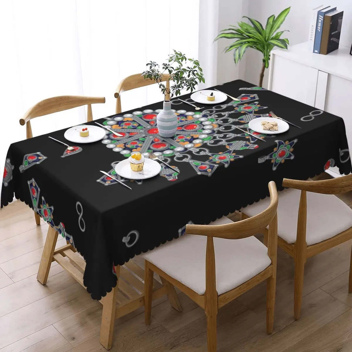 Customized Rectangular Oilproof Kabyle Jewelry Table Cover Amazigh Africa Ethnic Style Table Cloth Tablecloth for Dining