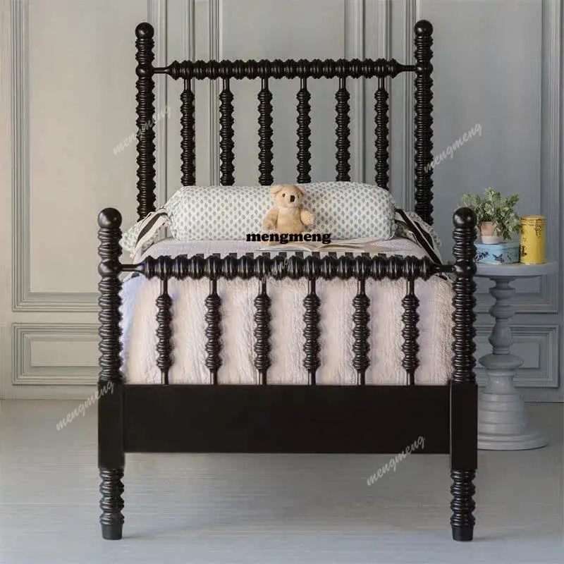 

French double solid wood bed 1.8 meters master bedroom large bed white pillar 1.5 meters cream bed