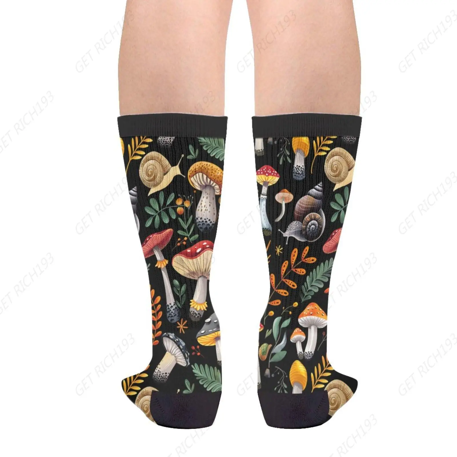 Snails Mushrooms Botanical Socks For Men Women Funny Novelty Crew Socks Gifts