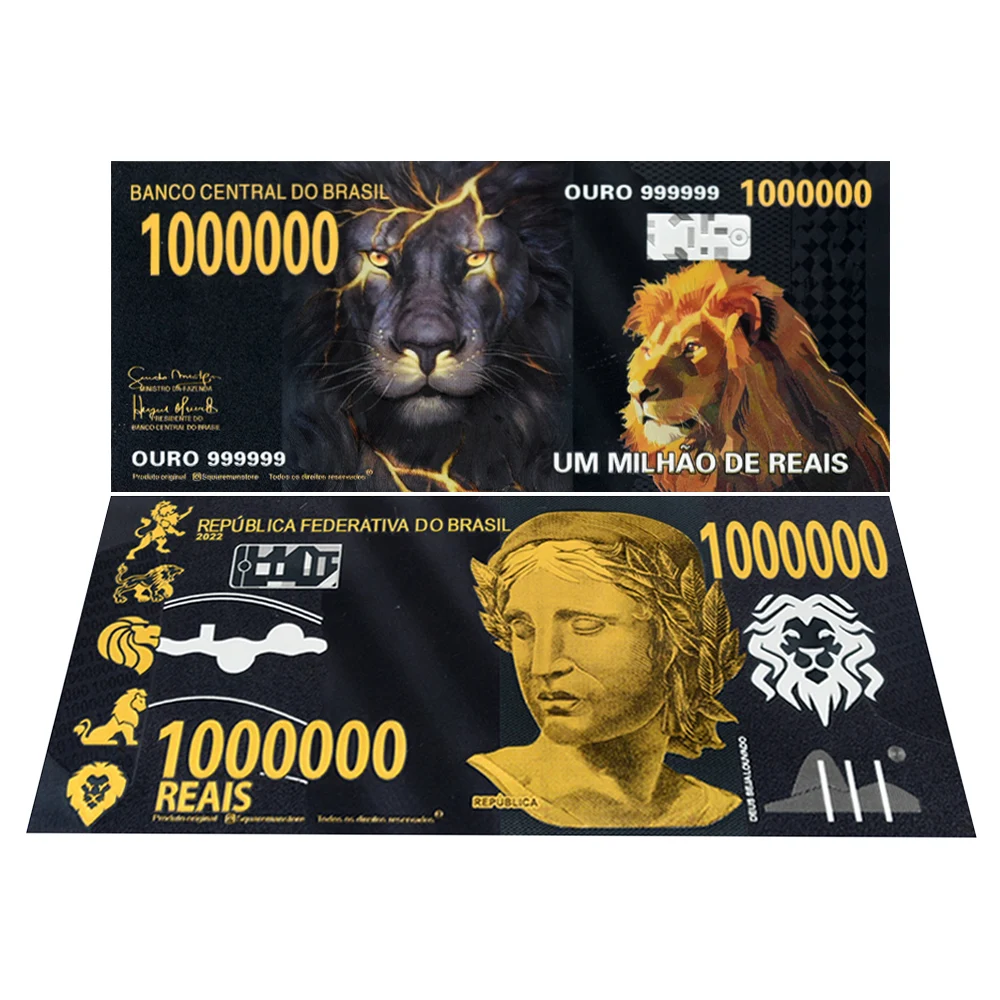 

Brazilian Gold Foil Banknotes - 1,000,000 Reais with Lion Design, Unique Collectibles Uncurrent Movie Money
