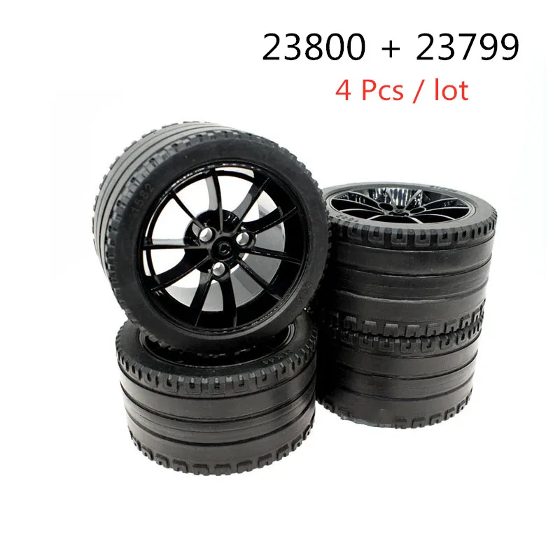 4Pcs/lot Building Blocks 37383 68577 23800 Wheel And 23799 Tire For Supercar Compatible DIY Bricks Parts High-Tech Kid Toys