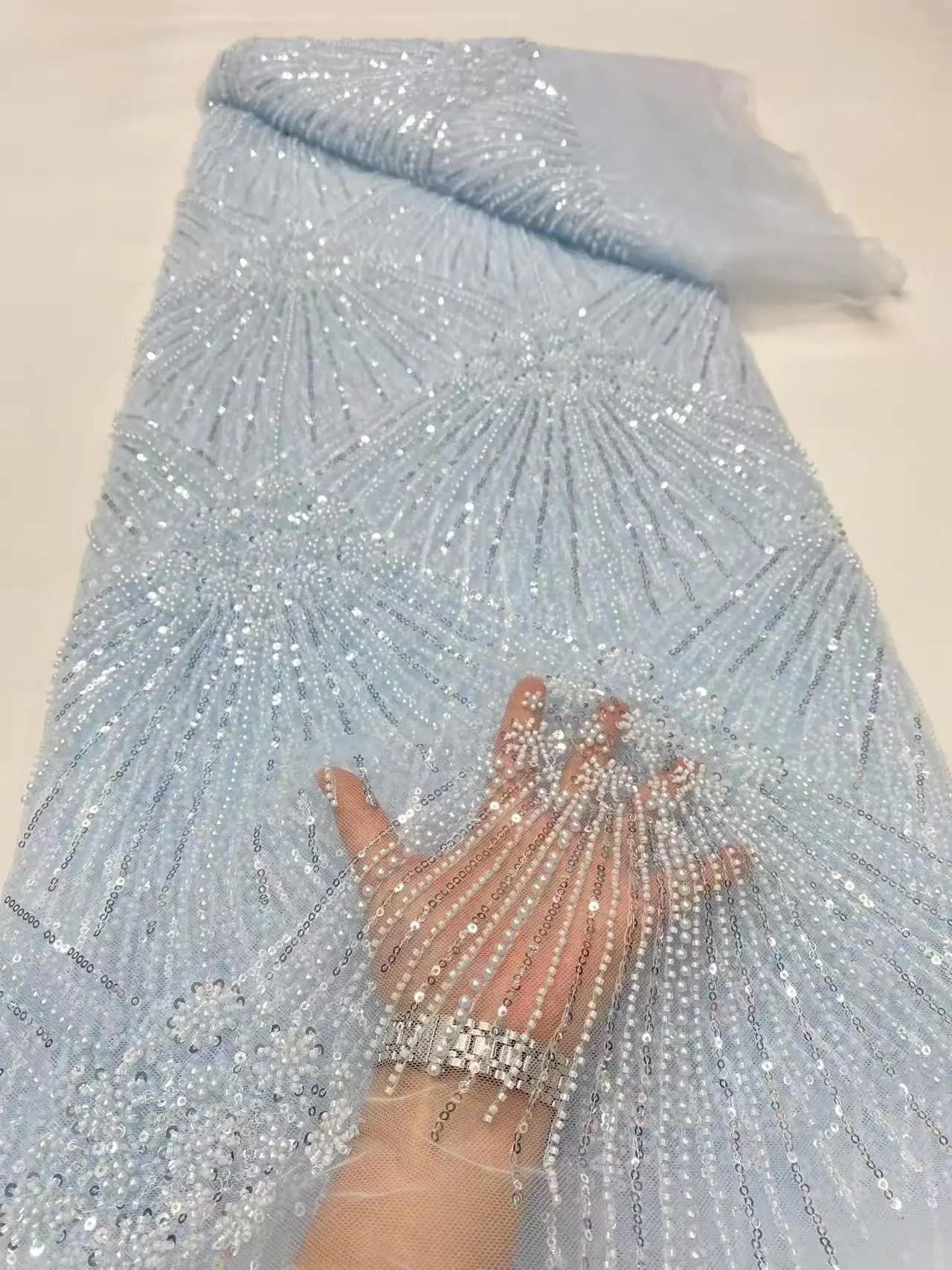 High-End Luxury French Embroidery Heavy Groom Beads Lace Fabric Sequins 5 Yards High Quality Materiel for Party Dresses