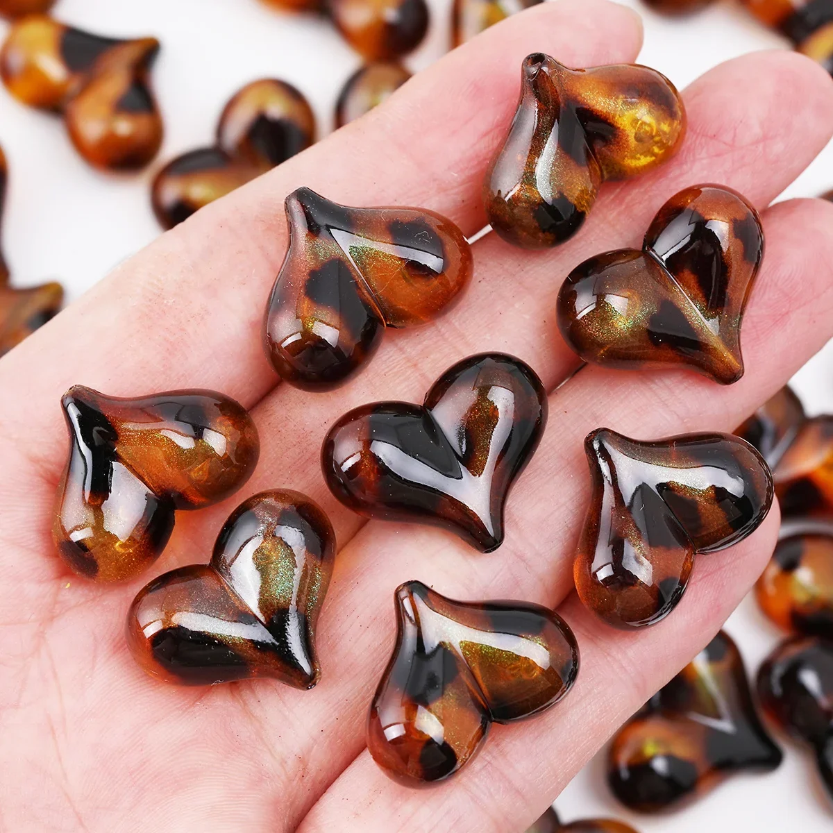 8pcs/16pcs Acrylic Beads,22*17mm Tortoise Shell Glitter Heart Loose Beads for DIY Handmade Jewelry Making Supplies