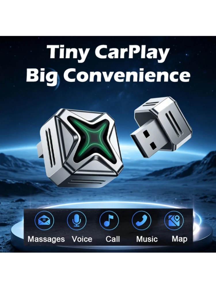 Vyvylabs Kabelloser CarPlay-Adapter USB-Dongle für OEM Kabelgebundenes Apple CarPlay, Konvertiert zu Kabellos, Plug-and-Play, Mini Auto-Verbindung, 5GHz WLAN, Schnelle Kopplung, Sprachsteuerung,