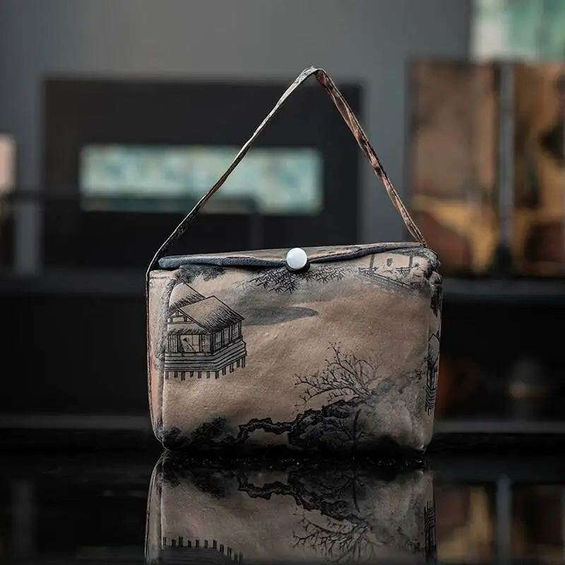 Chinese-Style Travel Set Storage Vintage Cotton Outdoor Portable Tea Bag, One Pot And Four Cups
