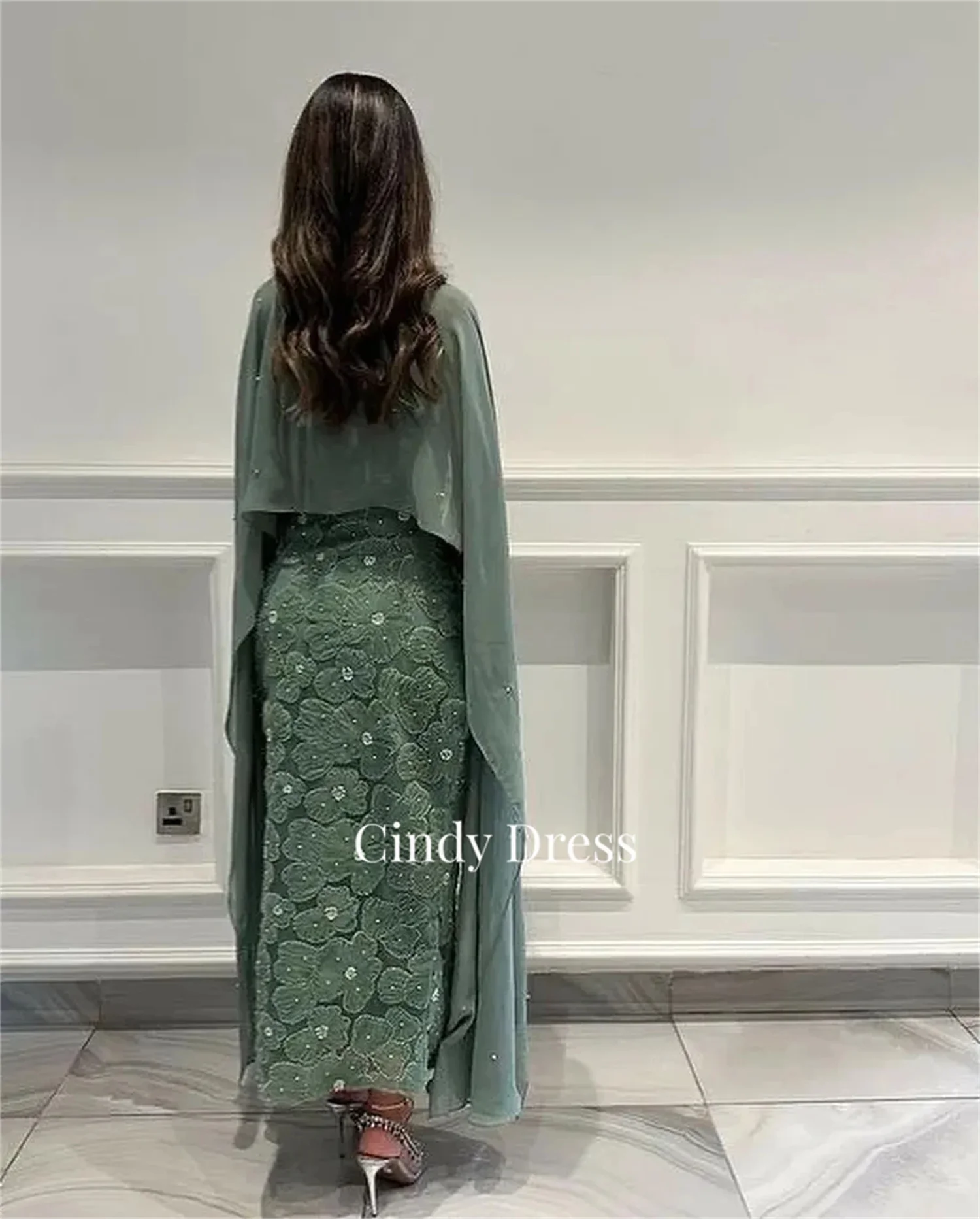 Cindy 3D Flowers Green Shawl Elegant Luxury Evening Dress 2024 Wedding Dresses for Formal Customized