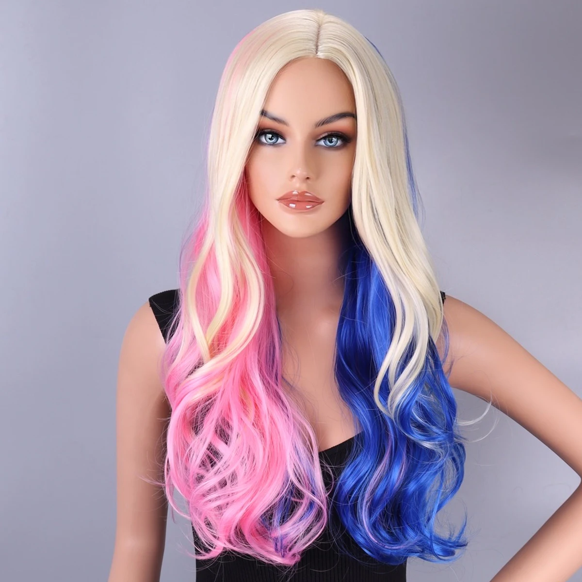 WoodFestival Cheap Wigs For Women Ombre Synthetic Hair Long Wavy Blonde Lolita Wig Cosplay Pink Red Black Purple Blue Gray