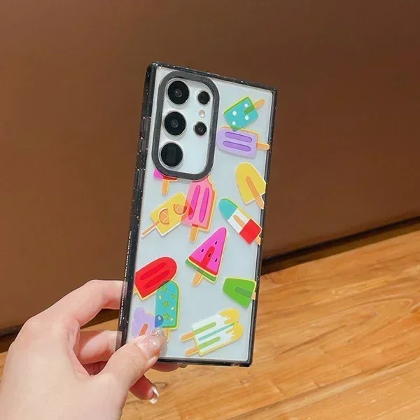 Акриловый чехол с черной рамкой и арбузом Ice Lolly для Samsung Galaxy S25 S24 S23 Ultra Plus S25 + S25U, защитный чехол