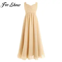 4-16Yrs Girls Sleeveless Chiffon Lace Party Dresses Flower Girl Dress Pageant Wedding Bridesmaid Birthday Princess Maxi Dress