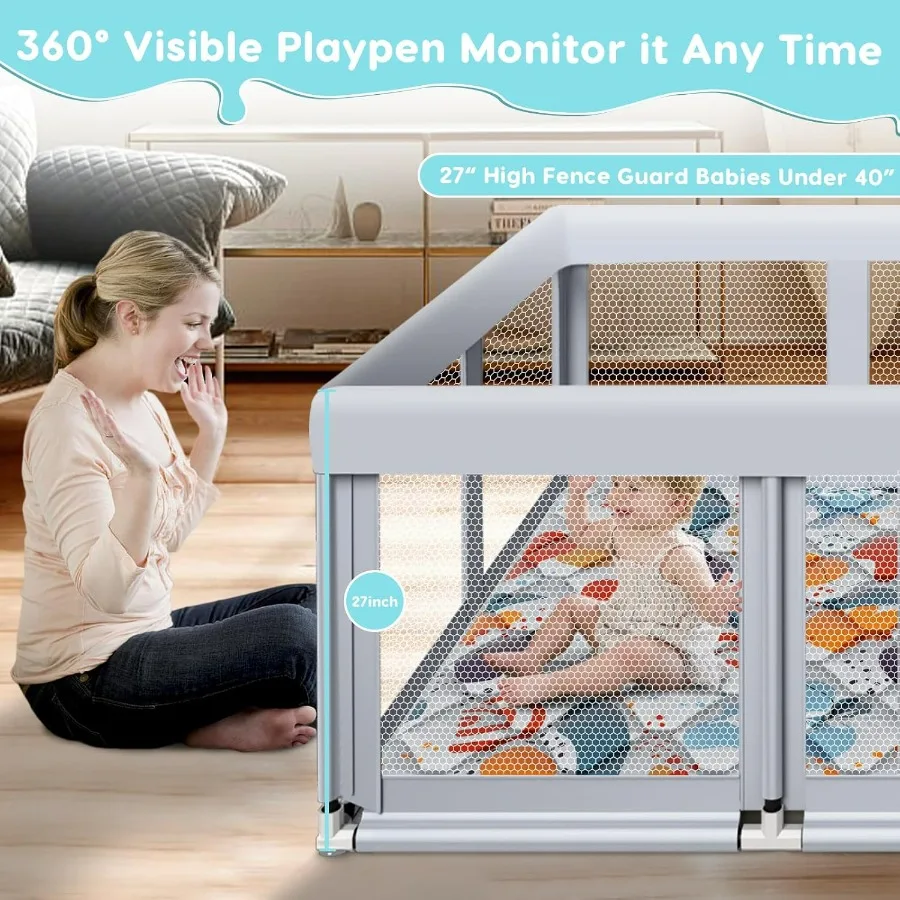 74 × 50 روضة أطفال كبيرة للاستخدام الداخلي والخارجي، ساحة لعب آمنة قوية مع تصميم شبكي ناعم قابل للتنفس ومضاد للسقوط، مثالي f #5