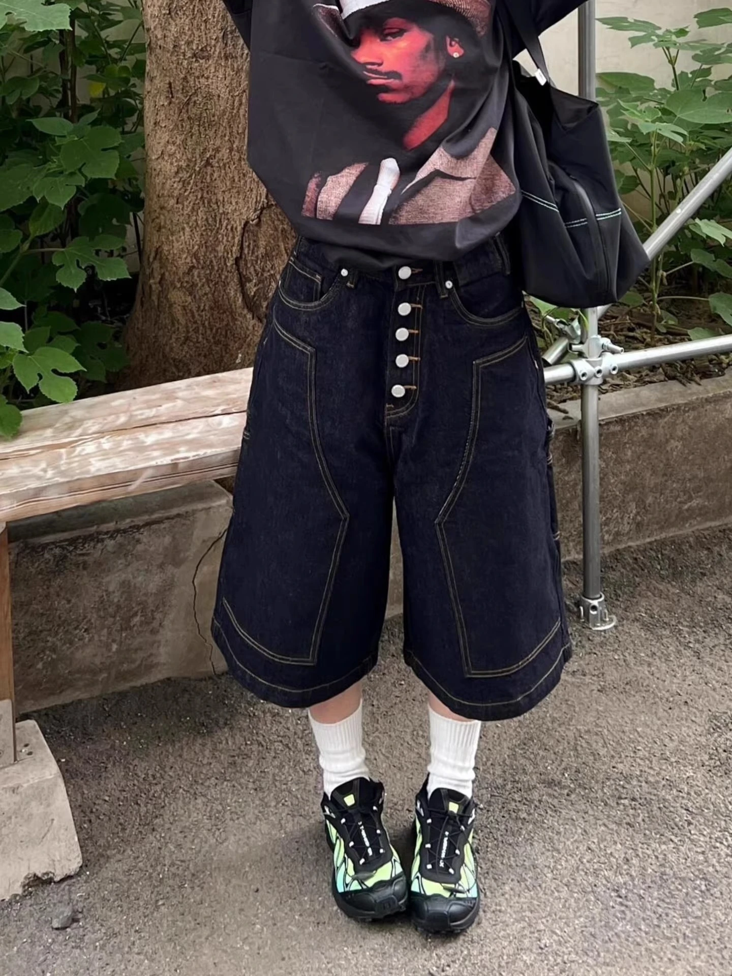 Black Seven-Foot Loose Women's Jeans Casual High Waist Wide Leg Short Pants Street Style Spring Summer New Arrival