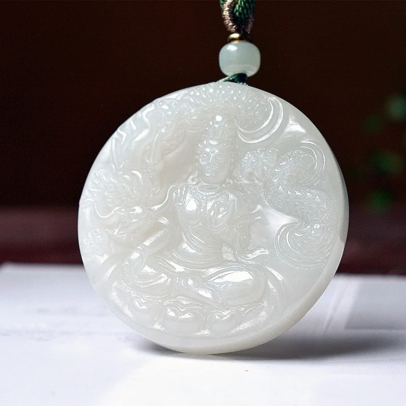 Exquisite Hetian Jade Qinghai Material Guanyin Pendant, Ethnic Style, Fashionable and Versatile