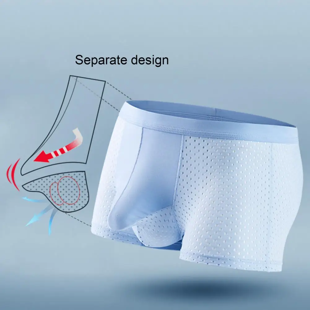 Plus Size Men Boxers Elephant Nose Thin Seamless Ice Silk Hollow Mesh Underwear Mid Waist Sport Men Underpants Summer