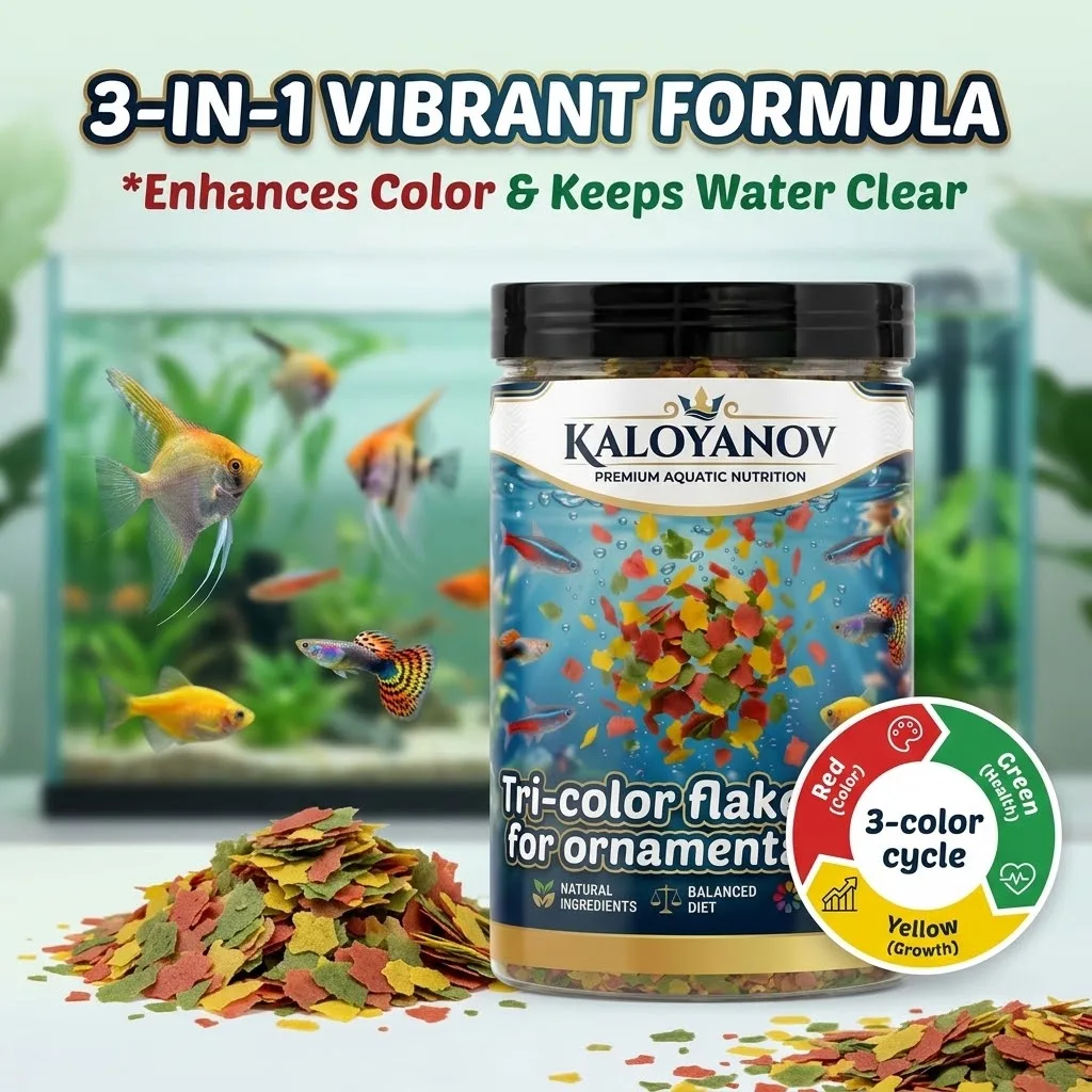 Premium 3-Color Flakes Fish Food Nutritious Daily Diet for Tropical Aquarium Ornamental Fish Tetra Goldfish Guppy Color Enhancer
