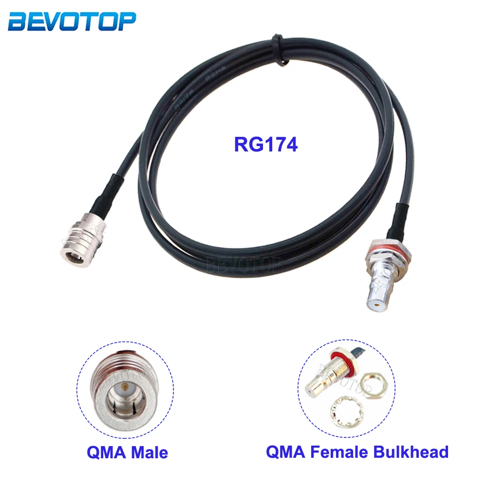 

RG174 Cable QMA Male to QMA Female Bulkhead Connector 50Ohm Low Loss RG-174 RF Coaxial Extension Jumper Pigtail Cord 10cm-20m