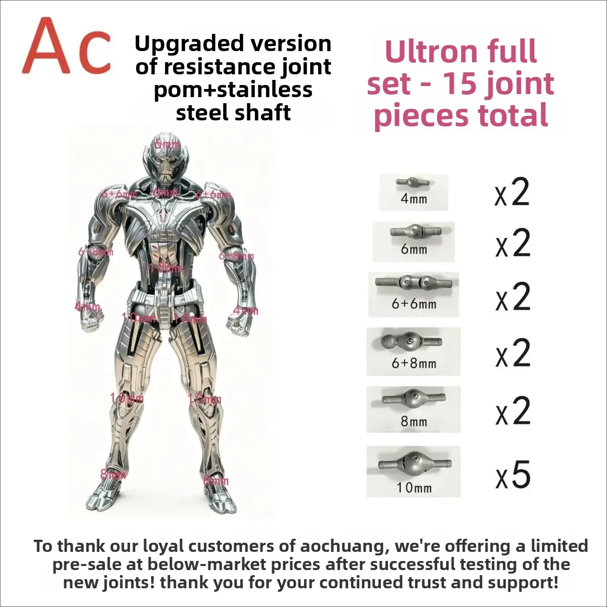 Ac fábrica brinquedos 15 juntas preto personalizado ultron juntas pregadas fixação com unhas de aço inoxidável kaiyodo figuras de ação