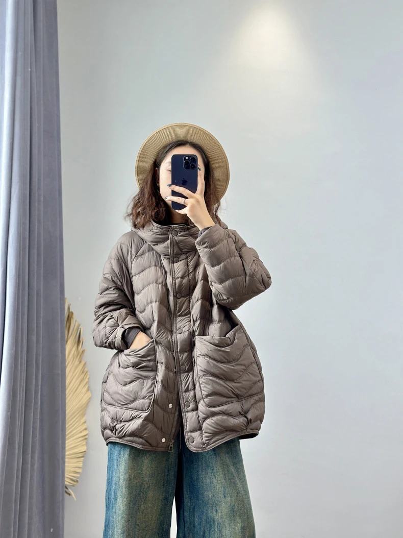 Schinteon Women 90% White Duck Down Jacket Casual Loose Over Size Autumn Winter Light Outwear with Hood Top Quality Coat 2026