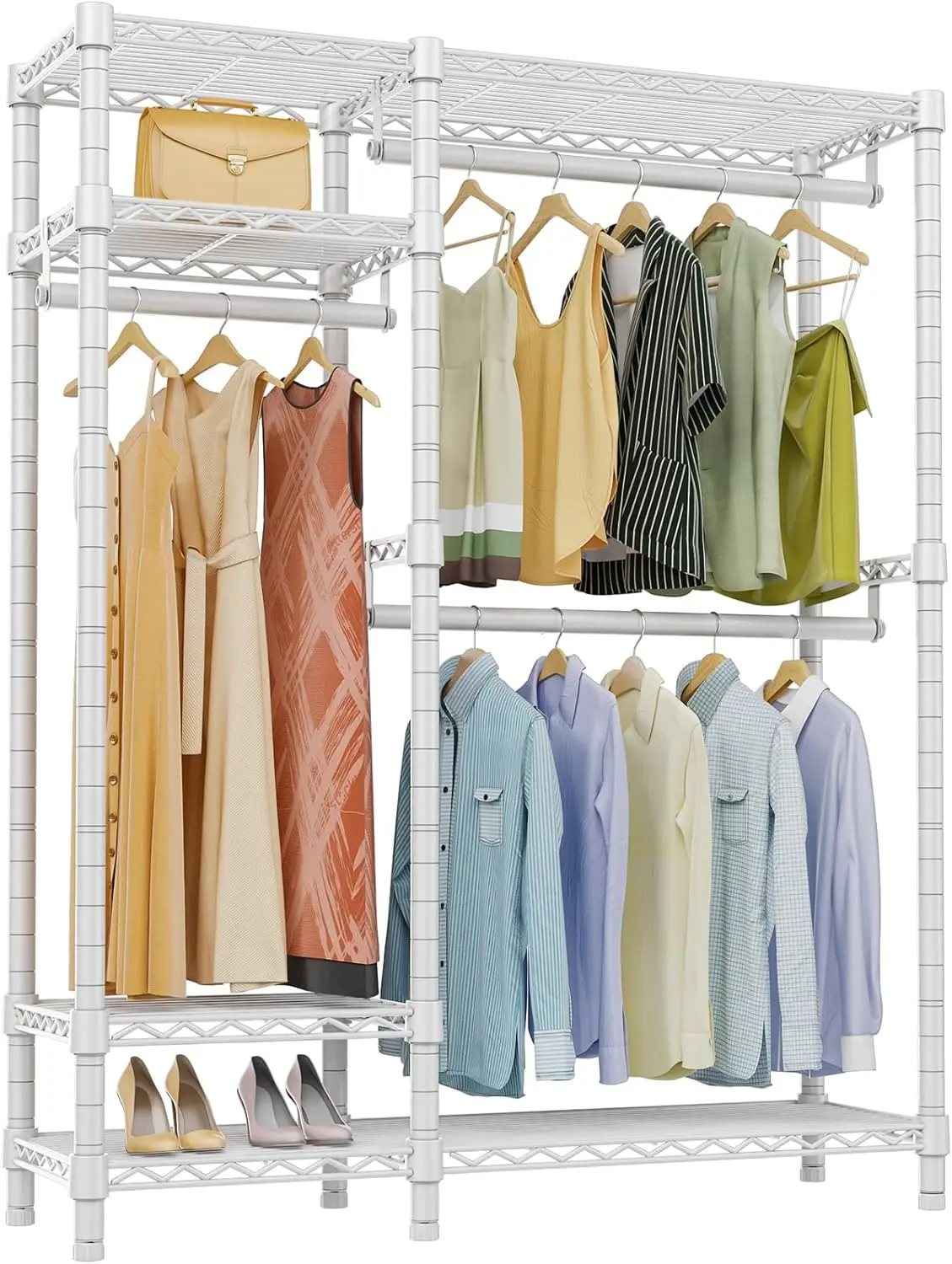 

V2S Сверхмощная вешалка для одежды, 4-х ярусные проволочные стеллажи, вешалки для одежды с 3 подвесными стержнями, компактная отдельно стоящая металлическая стойка для шкафа
