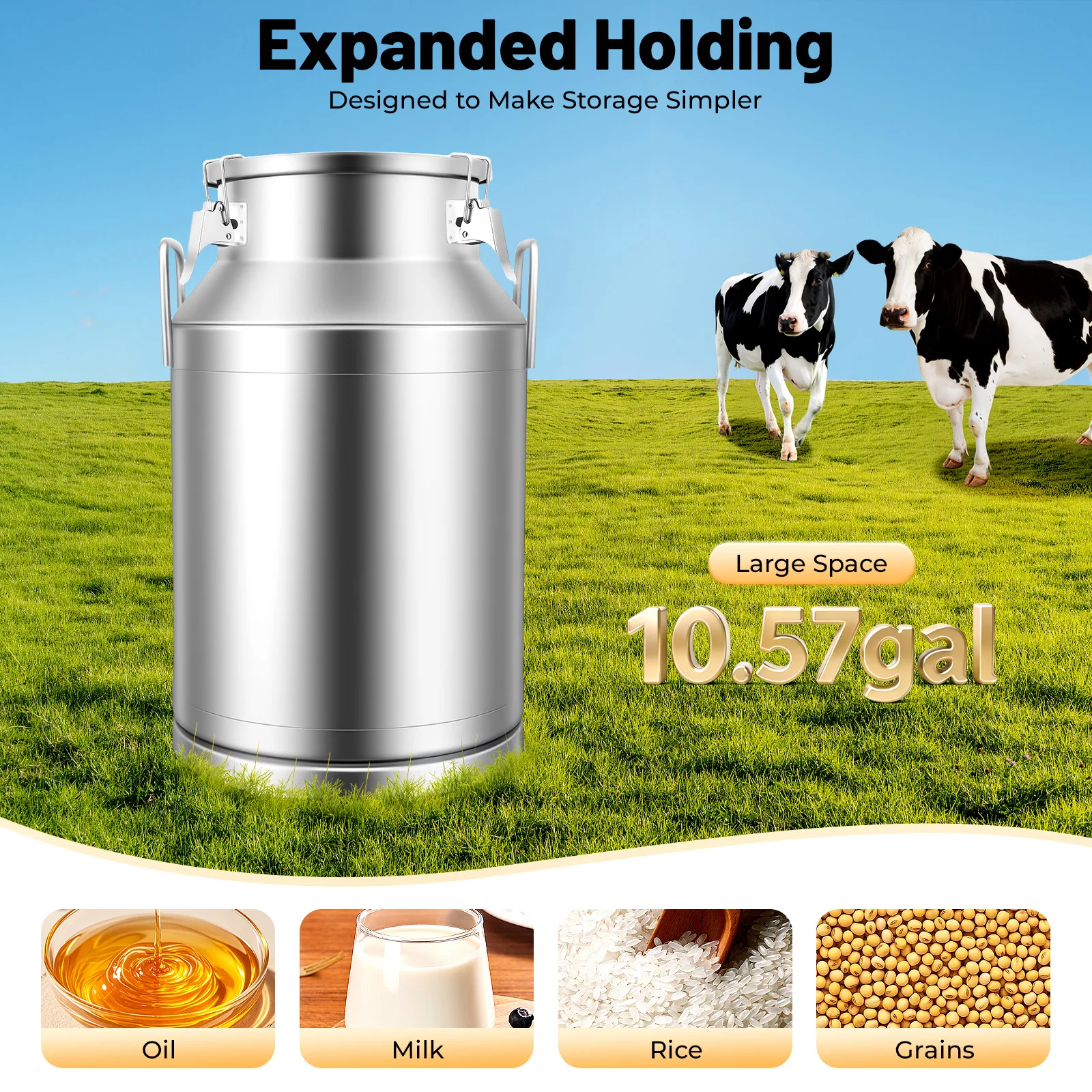 

40L Milk Storage Container, 10.57 Gallon Leak-Proof Airtight Seal Can with Silicone Ring & Triple Buckles, Portable Outdoor Use