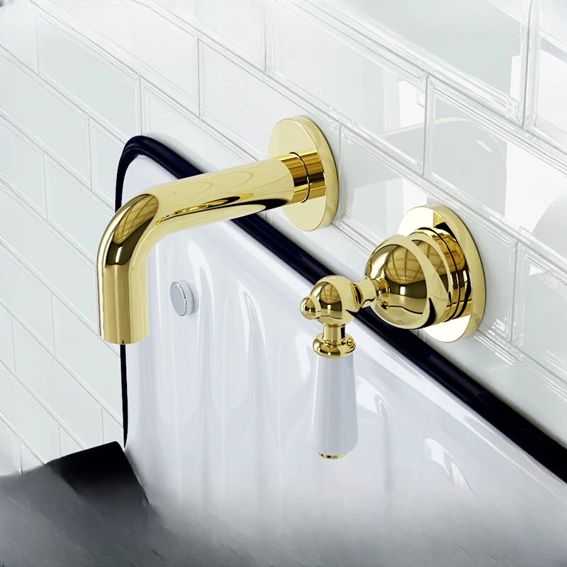 Ceramic handle cold and hot concealed into wall-type basin faucet