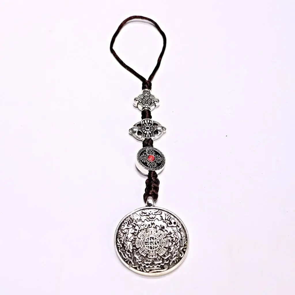 Tibetan Shamans Bronze Mirror Amulet Necklace Double Sided Charm for Positive Energy and Car Decoration