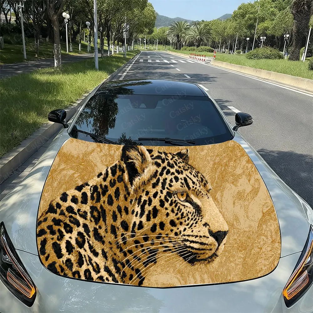 

Наклейка на капот автомобиля с леопардовым слоном, самоводонепроницаемая наклейка из ПВХ, яркие внешние аксессуары для автомобиля, декор, защитный подарок для любителей автомобилей