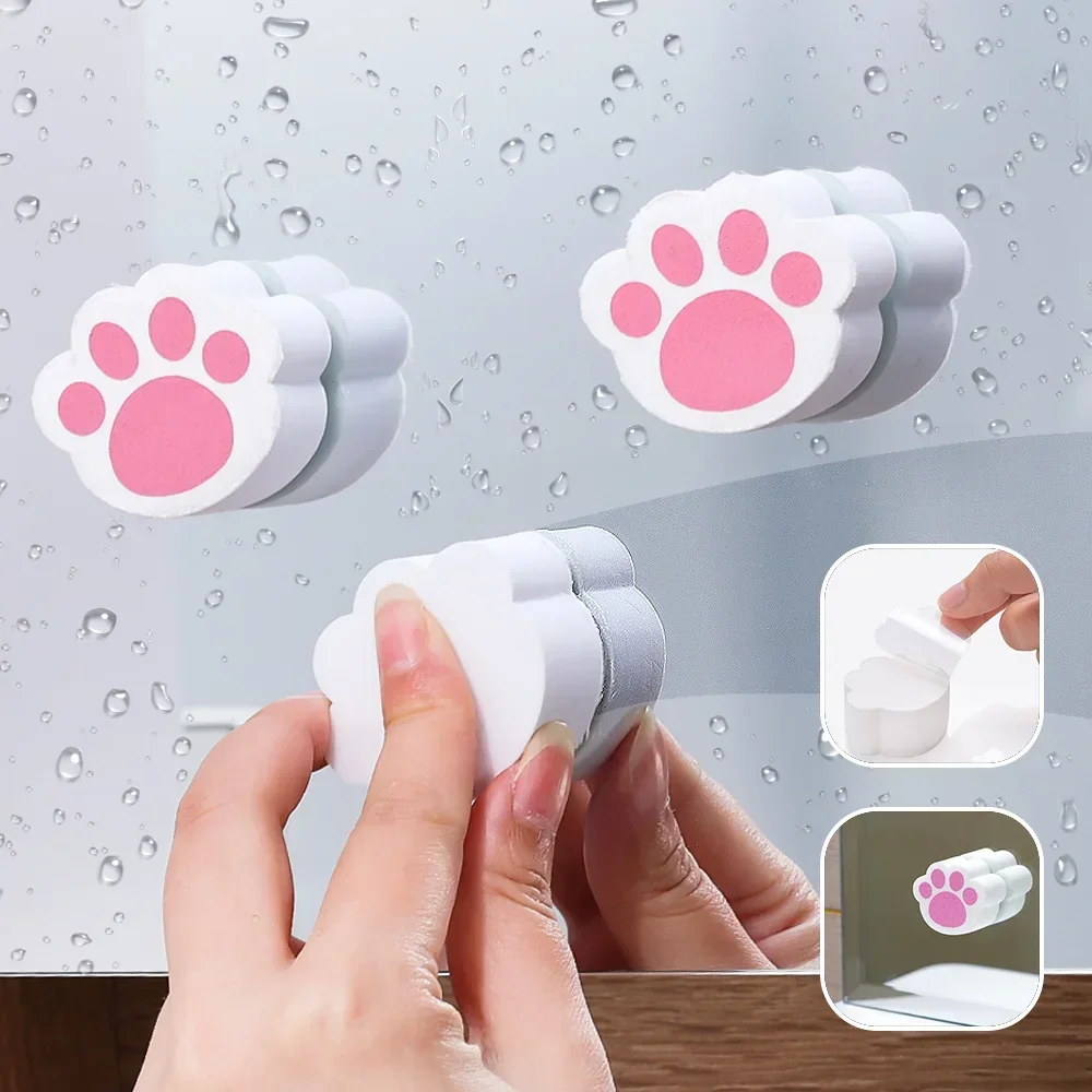 Mirror Glass Wipe Cat Claw Adhesive Cute Glass Cleaning Brush Cats Paw Shape Magic Sponge Brushes Cleaner Kitchen Faucet Bathtub