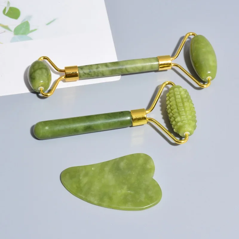 Rolo De Pedra De Jade Natural Para Massagem Facial E Corporal, Massageador Facial, Ferramenta De Levantamento De Pele, Beleza E Saúde, 3PCs Por Conjunto