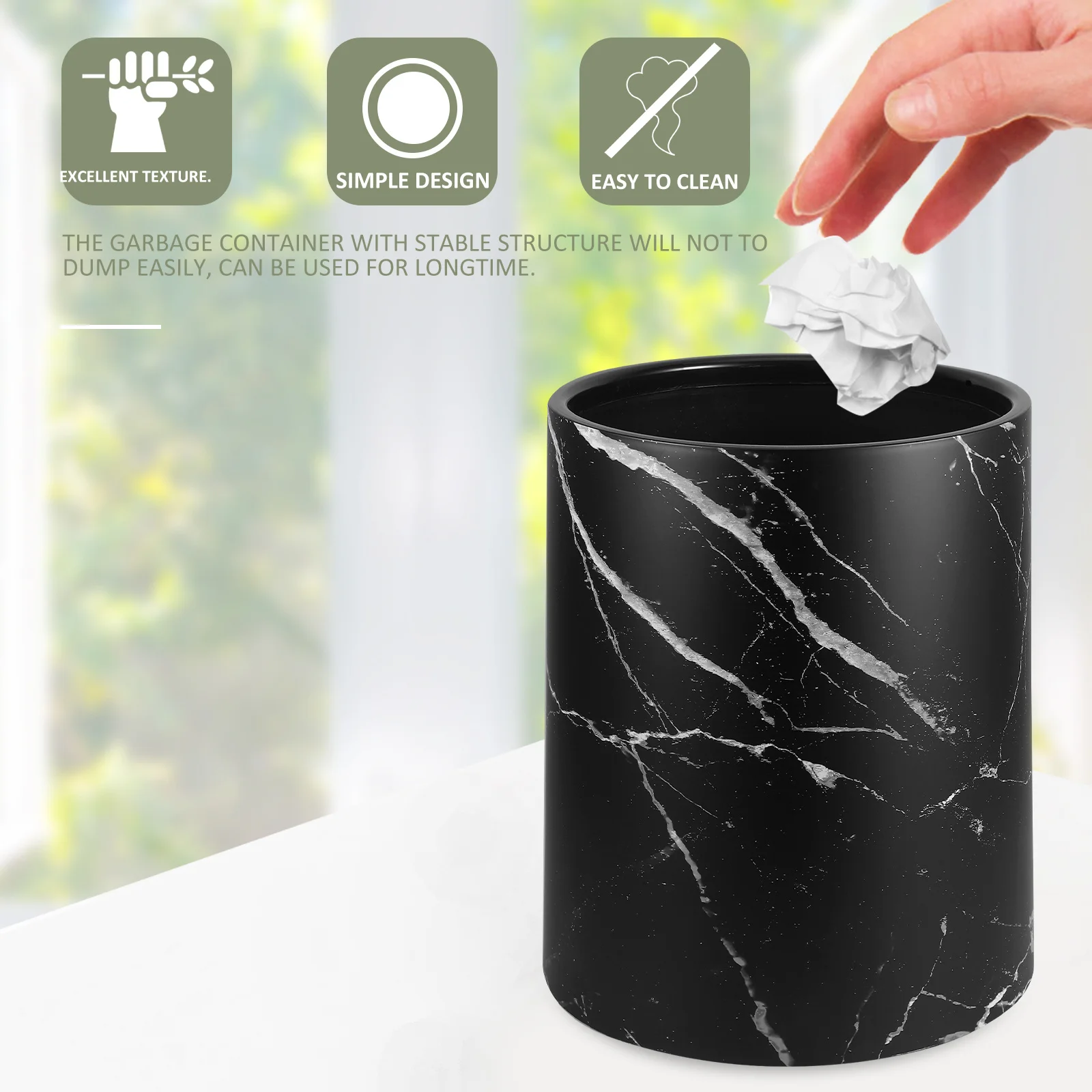 

Мраморное мусорное ведро большой емкости, круглое, для кухни, ванной, офиса, прочное, износостойкое, современный домашний декор