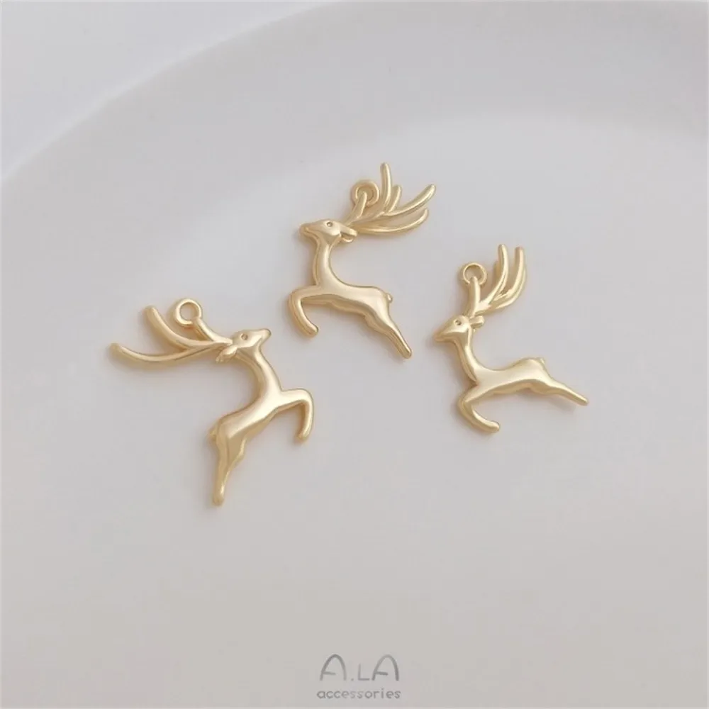 14K Gold Pack Deer Pendant Copper Plated True Gold Deer Pendant Handmade DIY Bracelet Necklace Headpiece Pendant K275