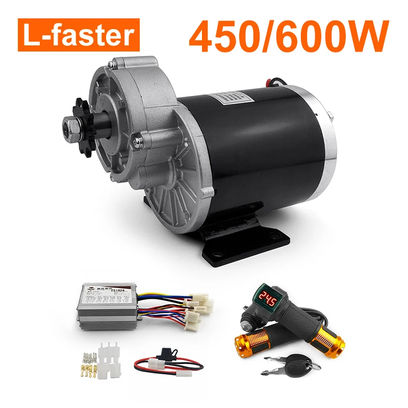 24V 450W 600W High Torque Chain Drive Gear Reduce Motor Brushed Controller YK31 Throttle Handle For Electric Rickshaw Tricycle