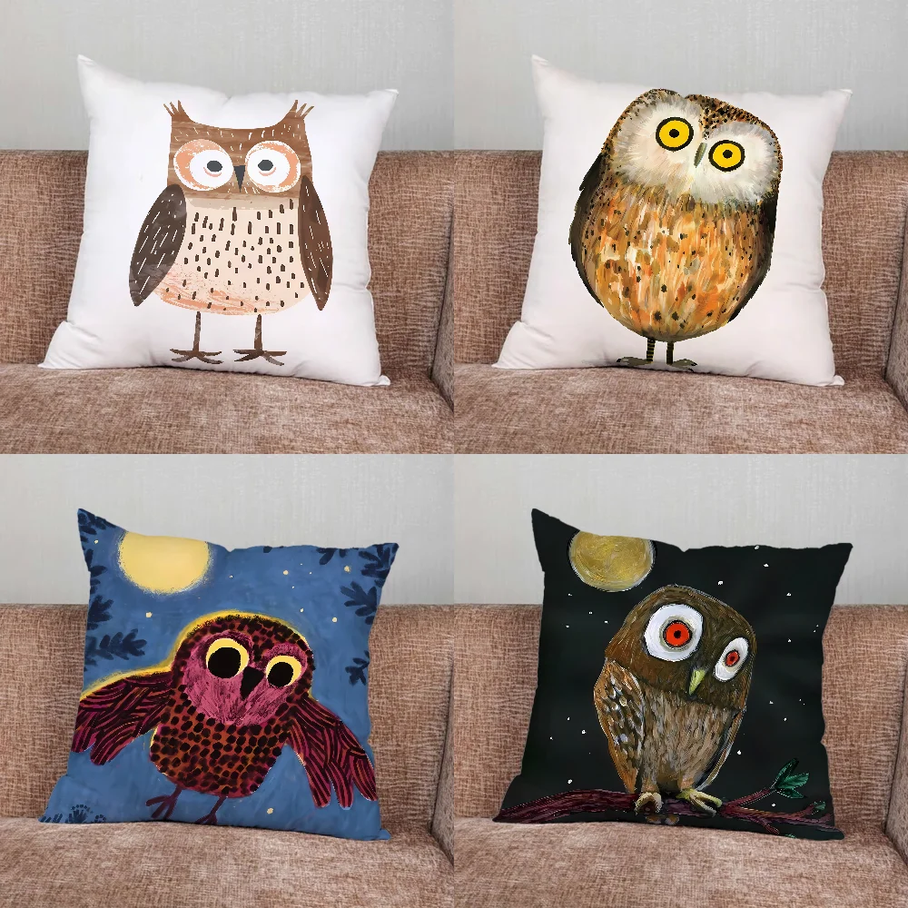 

Retro Cartoon Cute Owl Pillow Case For Home Bedroom Car Office Decoration Living Room Sofa Cushion Cover Suitable