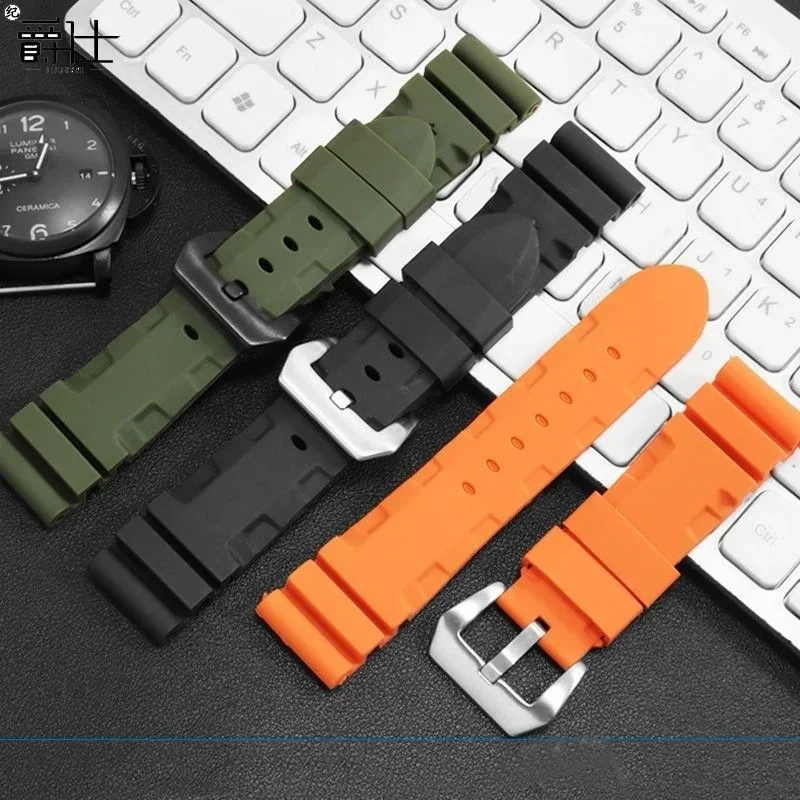 Correa de reloj negra, azul, verde y naranja, correa de reloj de goma de silicona para hombre de 22mm y 24mm para Panerai 111 441 386, correa deportiva suave, herramientas gratuitas