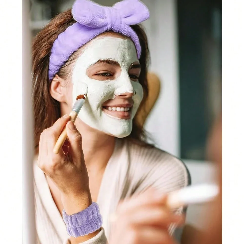 

16Pcs Skincare Headband Wristbands Hair Ties Set For Women Washing Face Hair Claw Clip Spa Makeup Purple