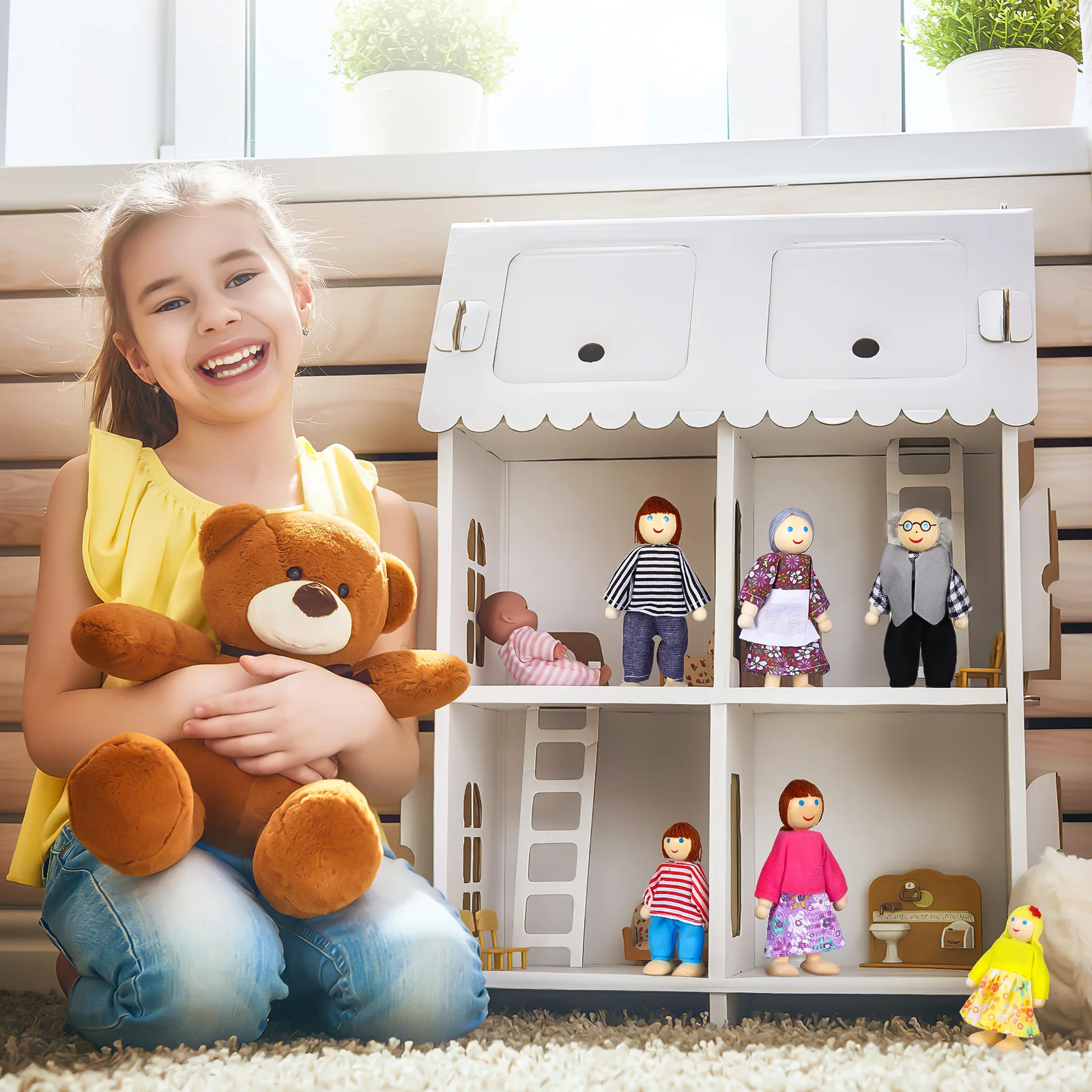 Puppenhaus Menschen Holzfiguren Holz Familienspielset für Kinder Pretend Puppenspielzeug Kinder