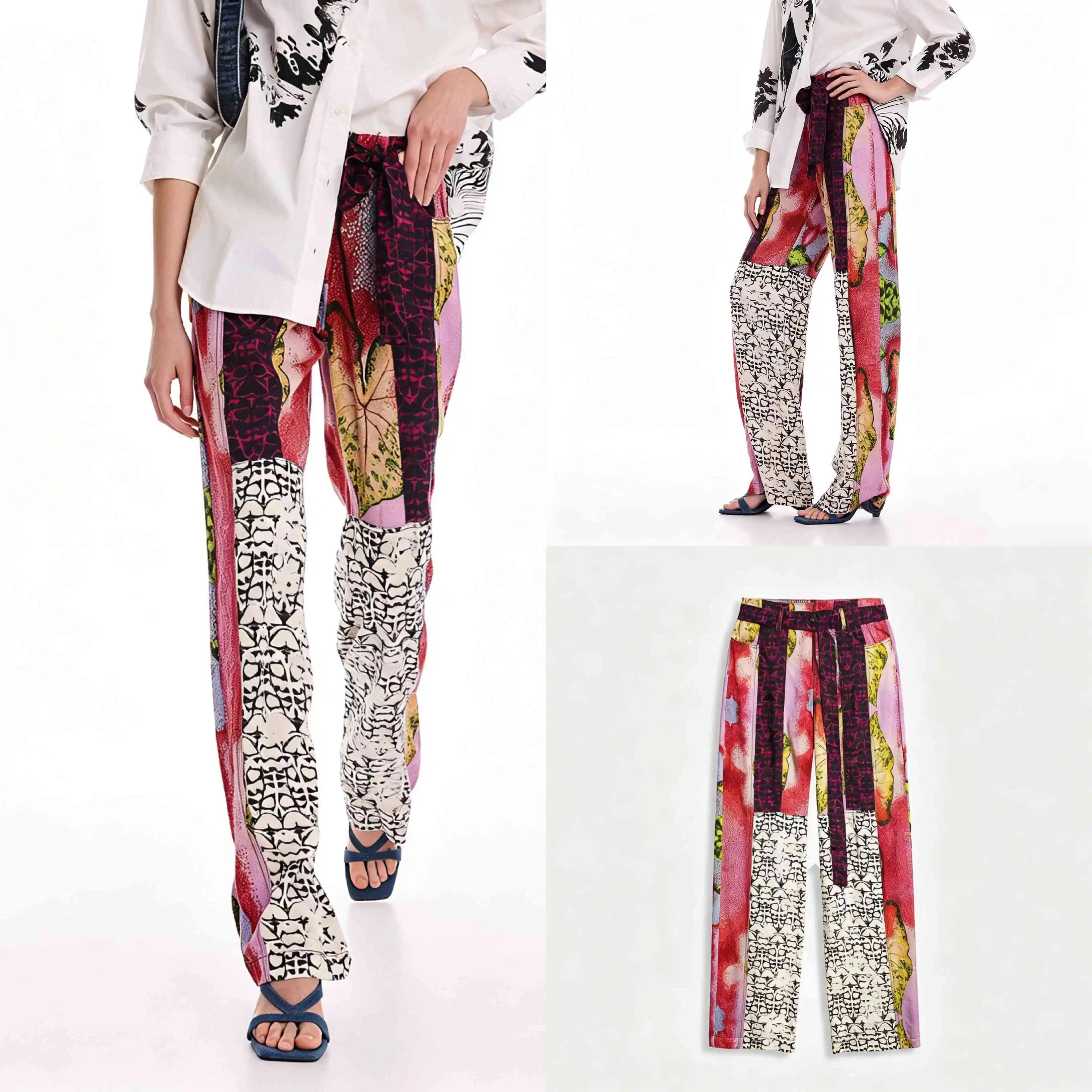 

2026 Spain Original European and American Style Splicing Printed Long Straight Casual Pants Lightweight Fashion New Product