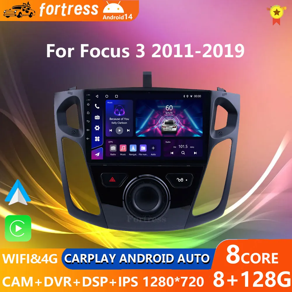 Android 14 Carplay Auto 2K Screen Car Radio Multimedia Player For Ford Focus 3 Mk 3 2011-2019 2din Autoradio Stereo Head Unit