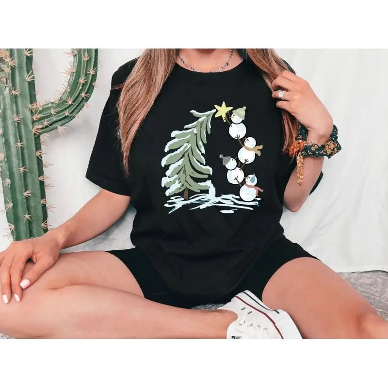 

Snowman Stacking Christmas Tree T Shirt Cute Holiday Art Design for