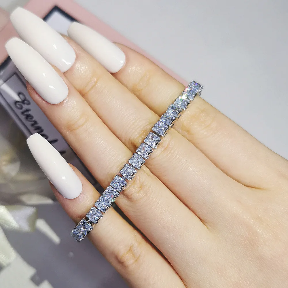 New Bracelet 17/18/19cm Marquise Oval Square Cut Luxury 925 Sterling Silver on Hand Tennis Bangle for Women Party Gift Jewelry view 2