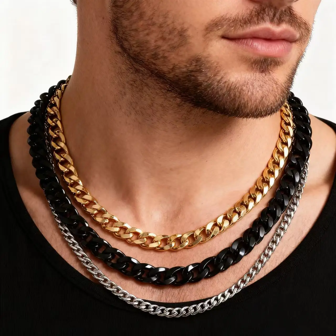 YQ Stainless Steel Cuba Cuban Link Chain Necklace For Men Goth Punk Accessory Jewelry Black Gold Silver Color