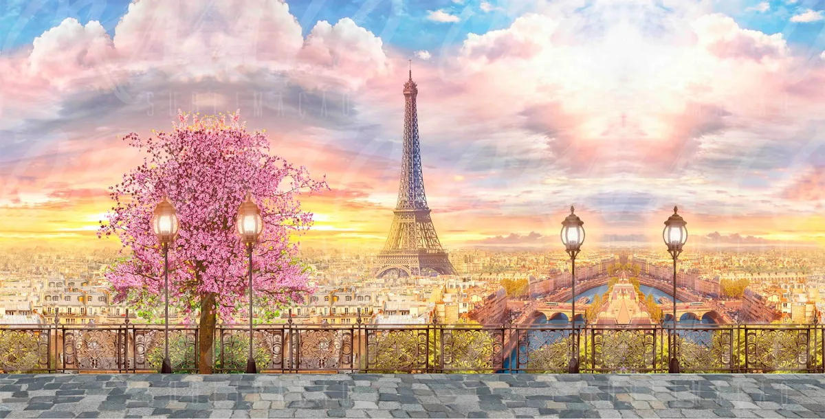 

Paris Eiffel Tower City Flower Lake Wedding photo backdrop party photography backgrounds