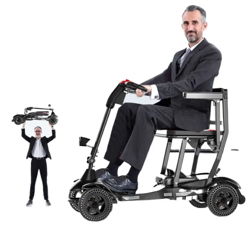 The elderly electric scooter four-wheel foldable ultra-light portable intelligent power battery car