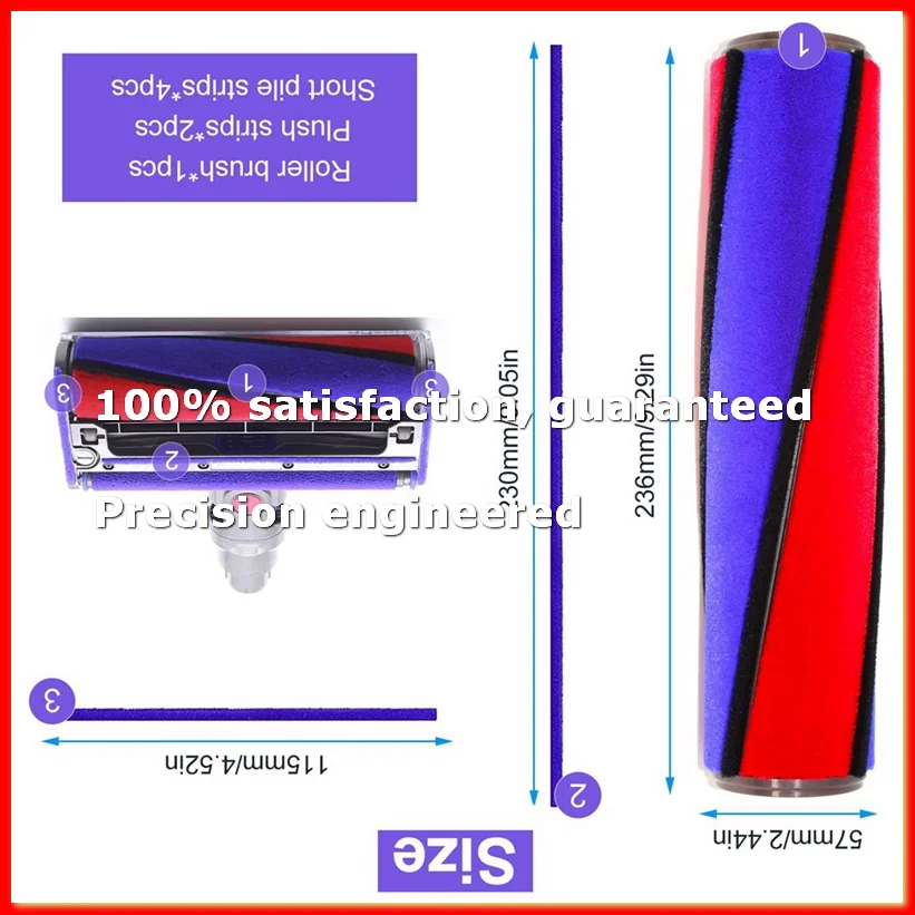 Replacement Brush for V6 V7 V8 V10 V11, Soft Roller Accessories, with 6 Felt Strips, Cleaning and Dust Removal-ROWI