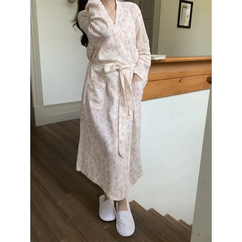 جديد ثوب الكيمونو الياباني الاستحمام البشكير لربيع الخريف المرأة الأزهار طويلة الأكمام المنزل ثوب النوم الملابس قمصان النوم امرأة