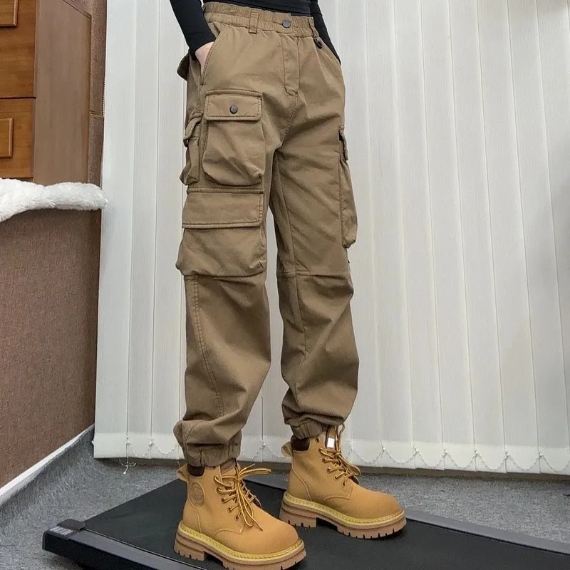 

Свободные хлопковые рабочие брюки с множеством карманов, повседневные брюки-шаровары для мужчин и женщин, винтажные, износостойкие