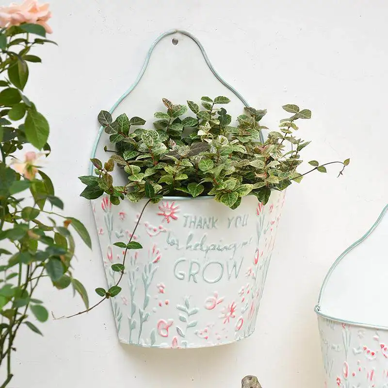 Wrought iron flower pot window wall hanging creative flower bucket garden potted flower pot