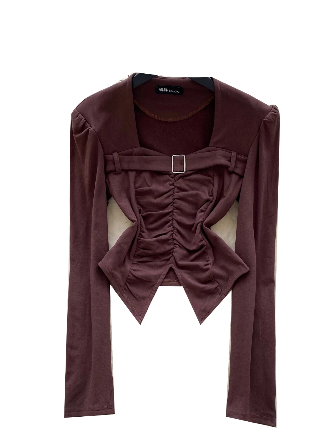 تي شيرت نسائي طويل بياقة مربعة من Ele تي شيرت بخصر وطبقة أساسية لخريف وشتاء تي شيرت متعدد الاستخدامات #5