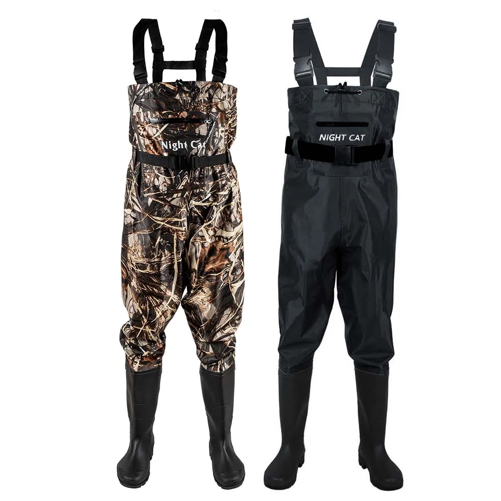 

Men Women Waterproof Nylon PVC Waders Heavy Duty Chest Waders with Boots for Fishing Hunting Farm Work Anti-Slip Sole Adjustable